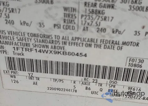 2009 Ford F-150 Stx/Xl/Xlt from USA, damaged, VIN 1FTRF14WX9KB80454